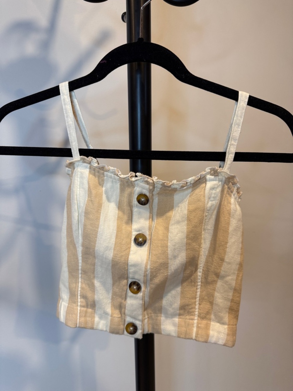 Hollister Beige & White Striped Button-Front Cropped Camisole